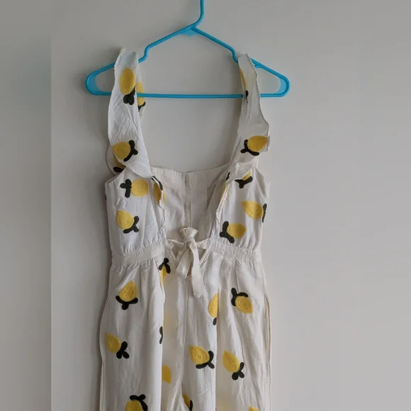 Anthropologie Red Carter Embroidered Lemon Ruffle Wide leg Flare Jumpsuit SMALL - Picture 7 of 15